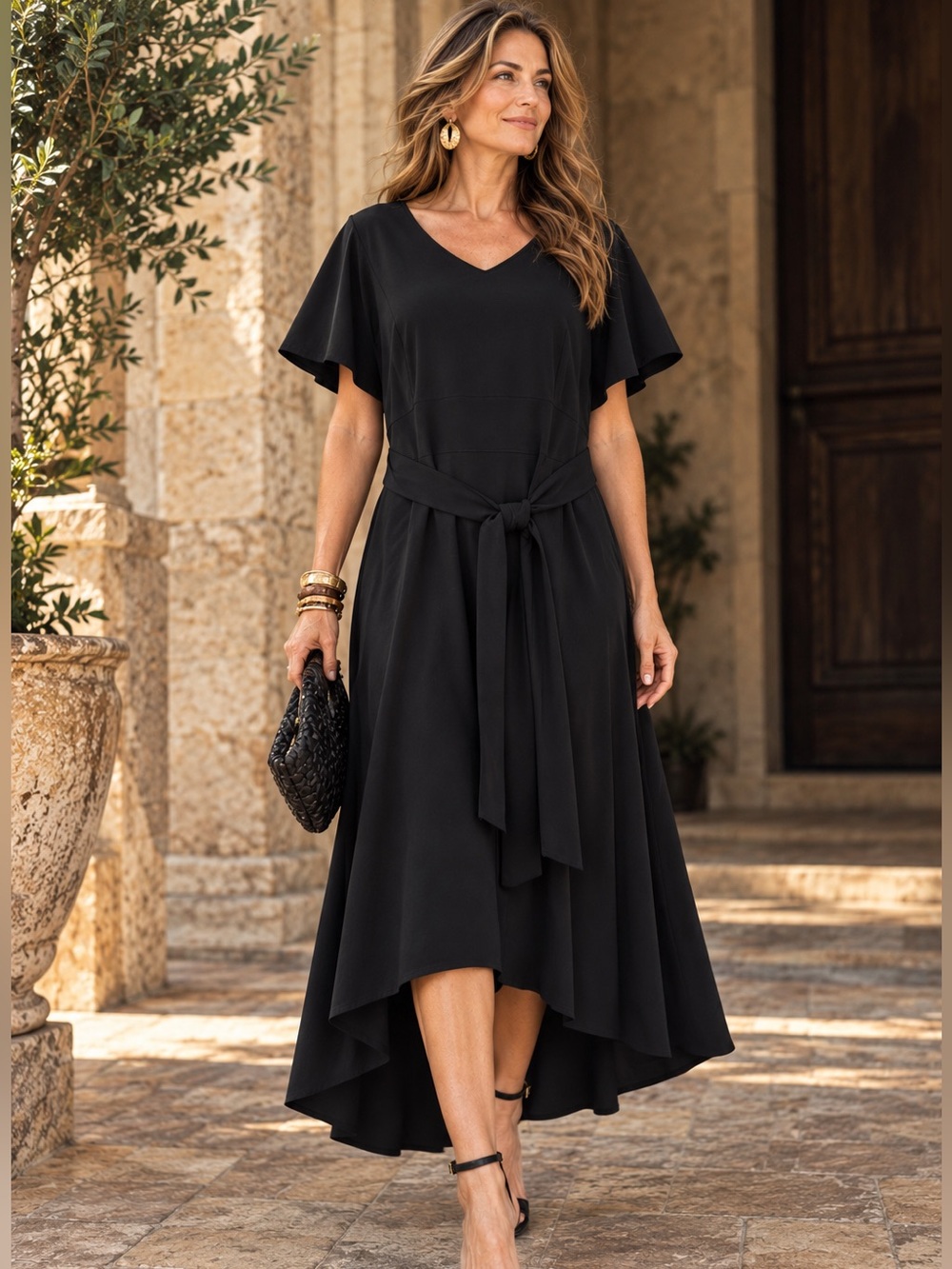 Lane Bryant Black Size 20 High Low Maxi Dress Flutter Sleeve Quiet Luxury